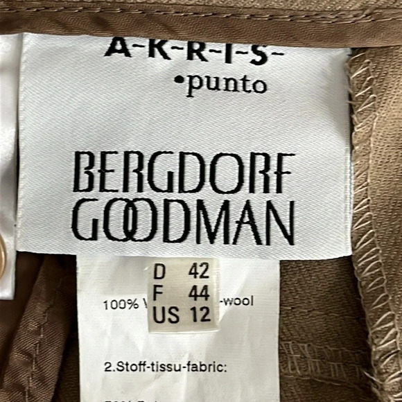 Akris Punto Bergdorf Goodman Pleated Wool Trousers Dress Pants in Tan - Size 12 - Picture 4 of 7